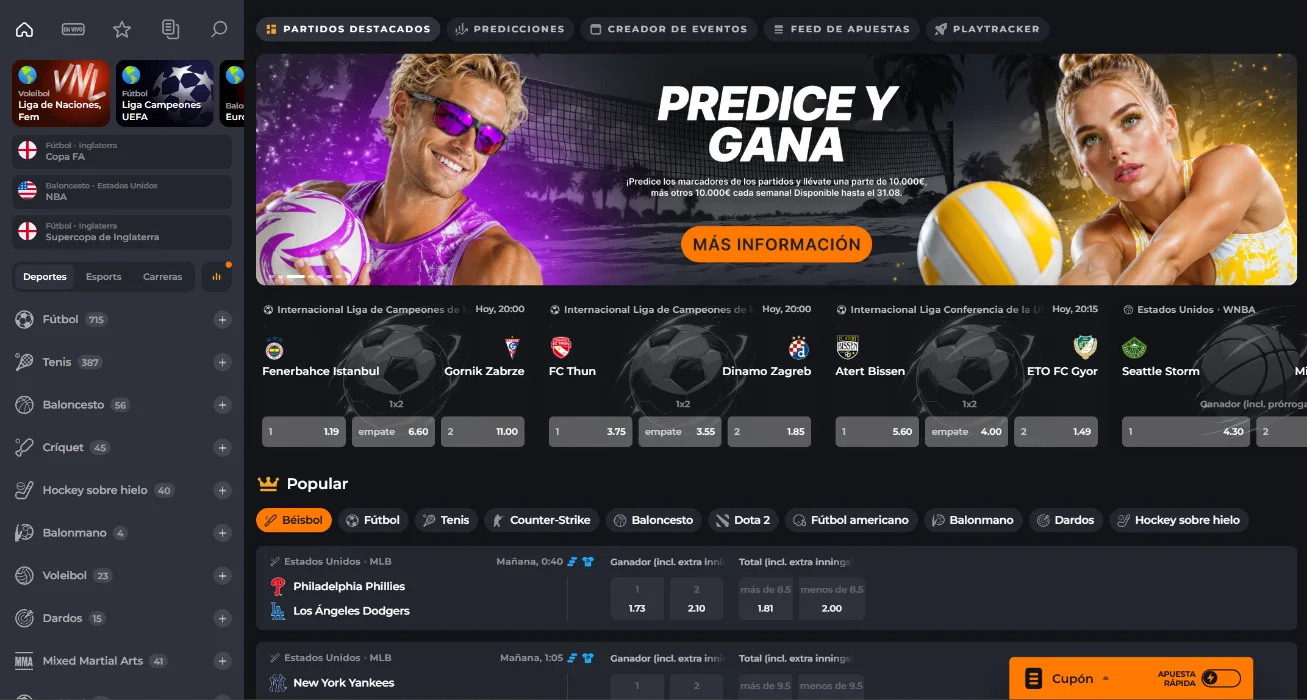 CorgiBet apuestas deportivas con partidos destacados, cuotas en directo y mercados populares